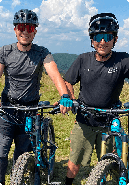 Founders mountain biking together